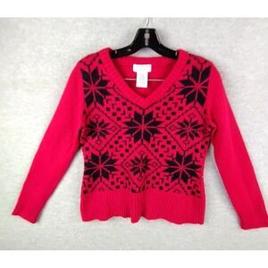 Covington Womens‎ Sweater Small Red Snowflake Angora Lambswool Holiday Cozy